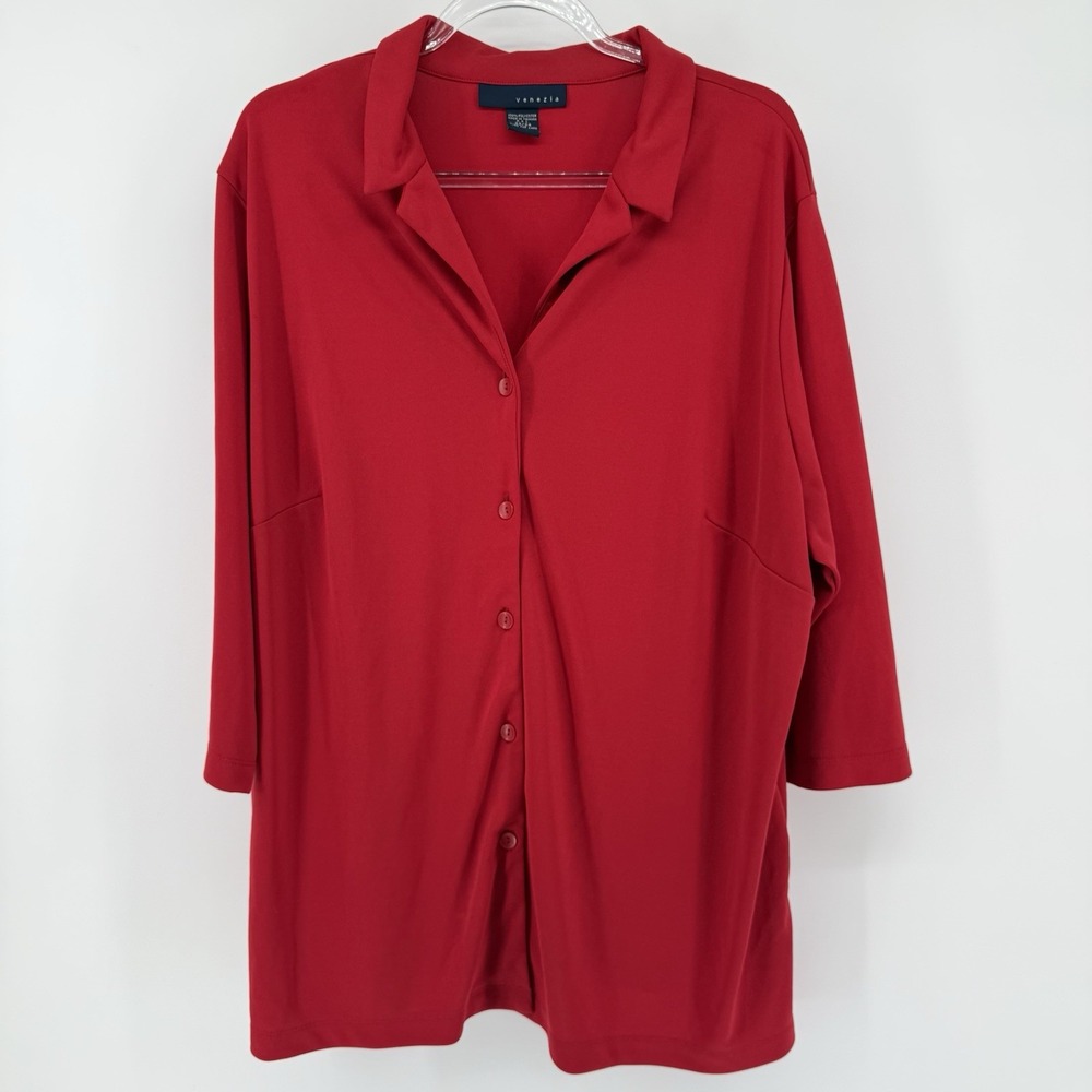 Venezia Women 22/24 Red Button Up Long Sleeve Shirt Dark Vamp